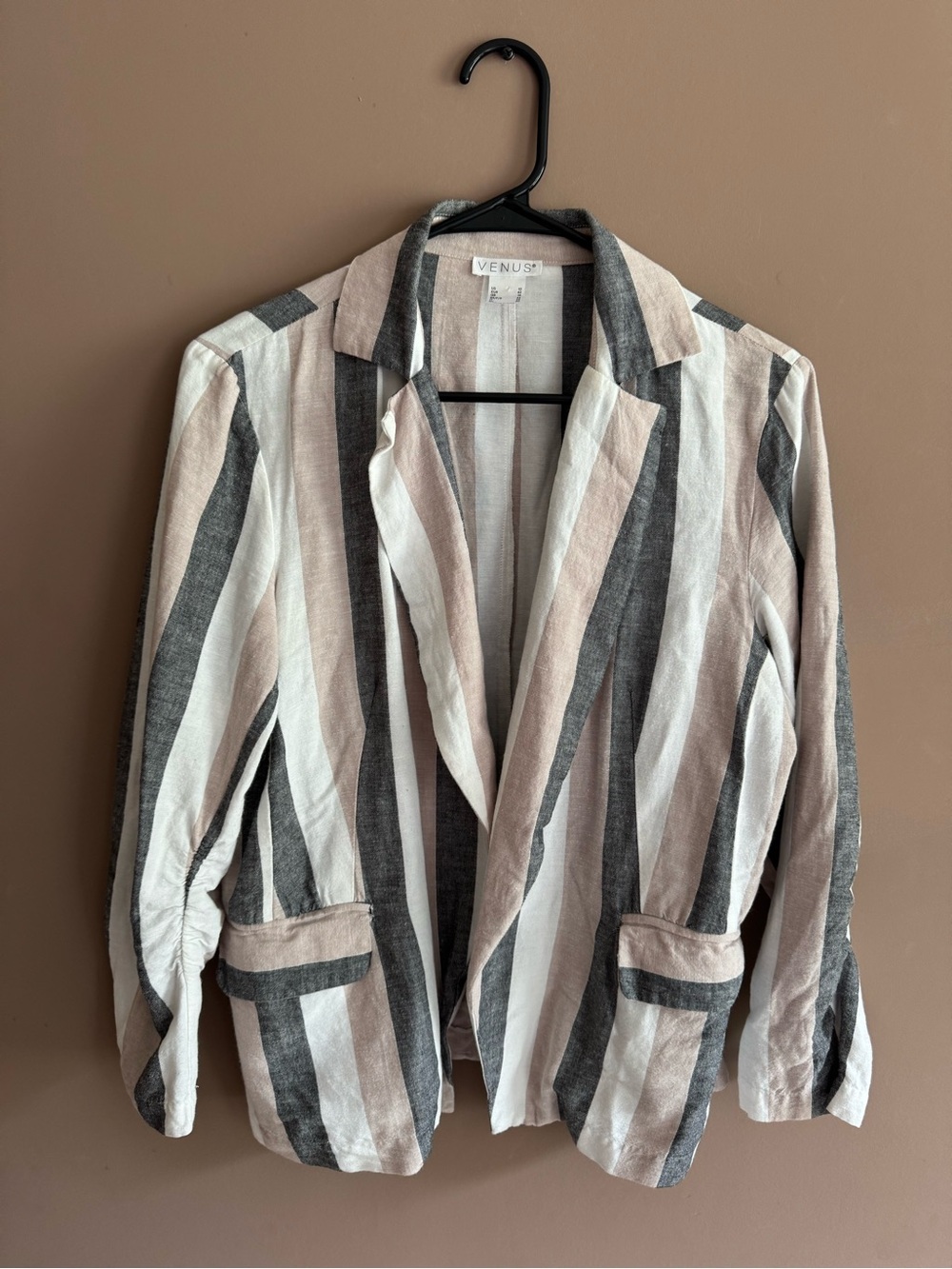 VENUS Striped Lightweight Open Blazer